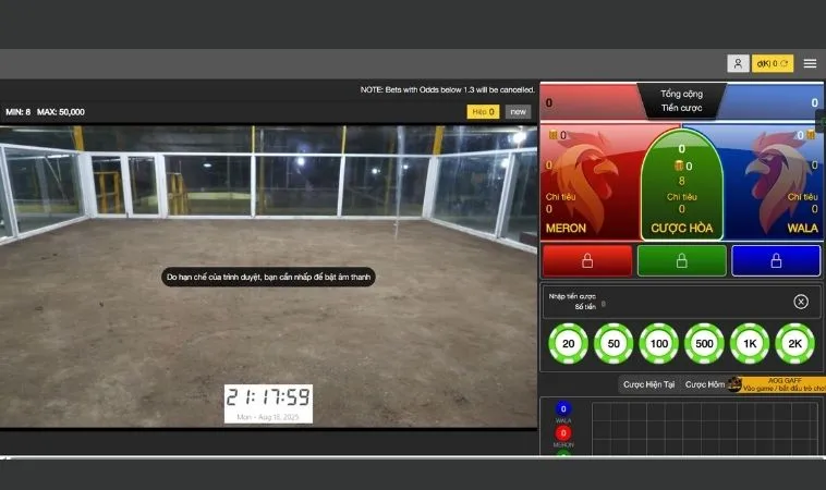 Giao diện cá cược đá gà tại nhà cái Vui123