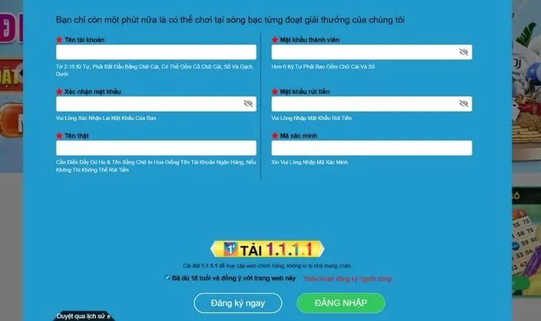Thao Tác Đơn Giản Nhận Quà Liền Tay Khi Đăng Ký Vui123 Thành Công 2 Giao diện đăng ký Vui123