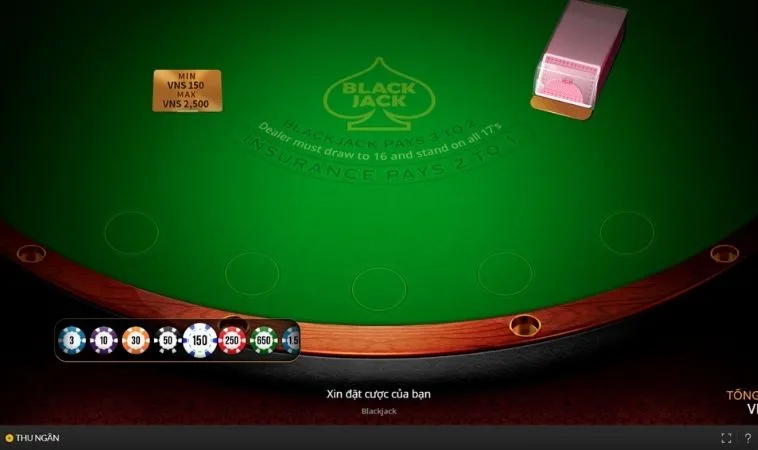 Giao diện chơi Blackjack Tại Vui123