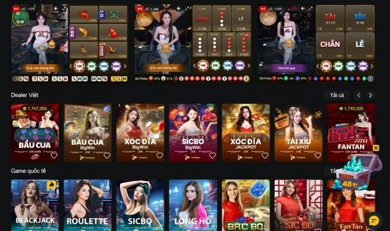 Sảnh Casino Online tại nhà cái Vui123 thiết kế giao diện đẹp, chuyên nghiệp