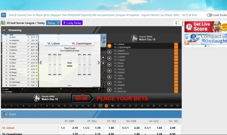Giao diện cá cược thể thao ảo Vui123