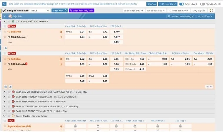 Giao diện đặt kèo cá cược bóng đá Vui123